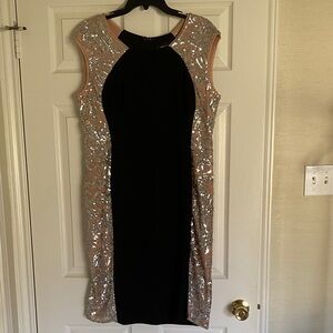 R&M Richards Black Dress with Silver Sequin Accents